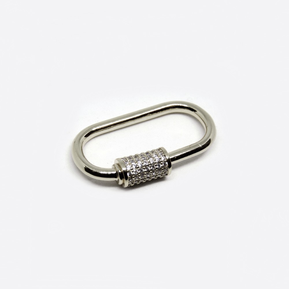 BROCHE MOSQUETON OVAL PLATEADO CON CIRCONITA 30*17MM