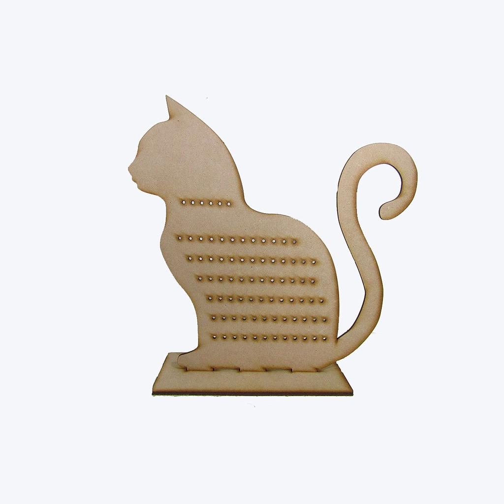 EXHIBIDOR ARETE MADERA 3MM GATO PEQUENO 20CM