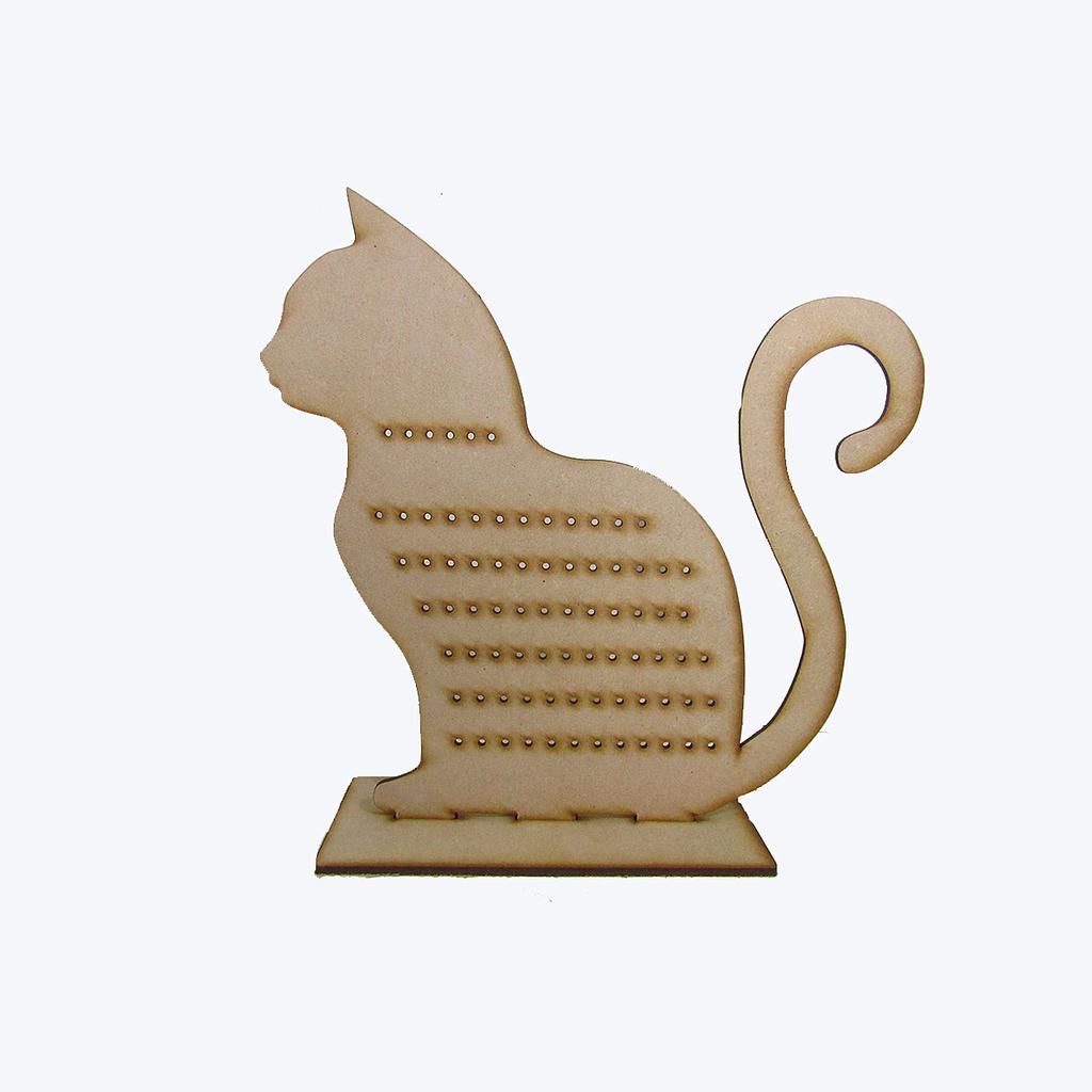 EXHIBIDOR ARETE MADERA 3MM GATO MEDIANO 25CM