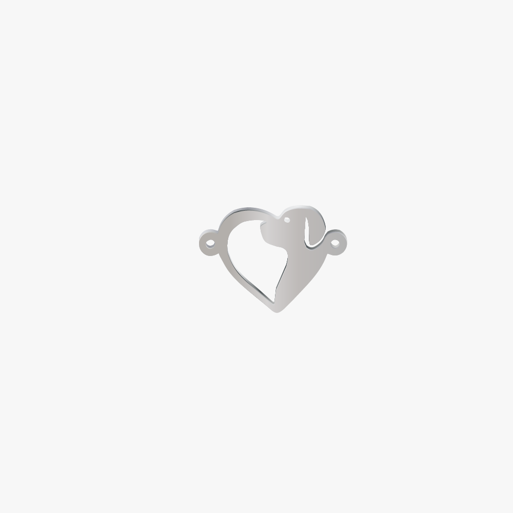 DIJE ACERO SILUETA CORAZON PERRO PLATEADO 13*19MM *1MM 2 ARGOLLA