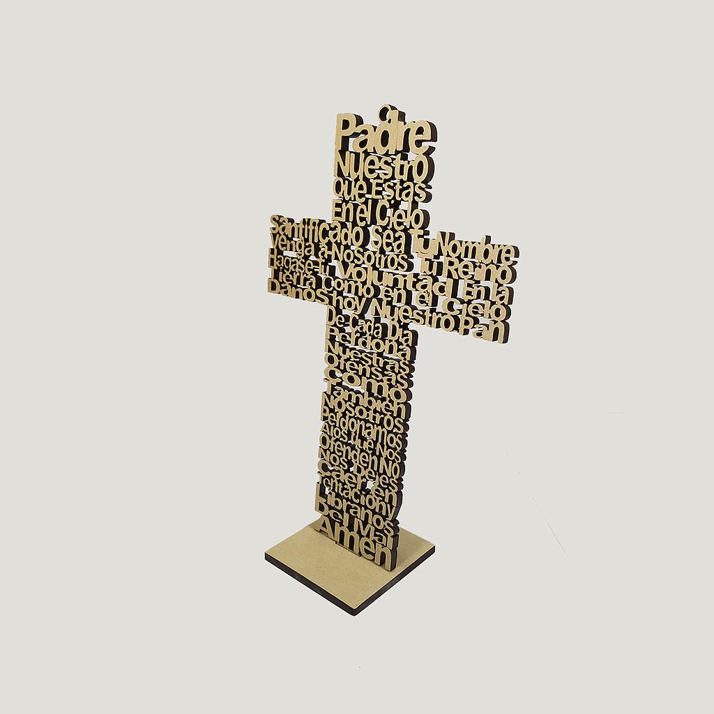 CRUZ MADERA PADRE NUESTRO 25*17MM *6MM CON BASE