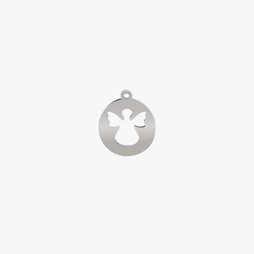 DIJE ACERO CIRCULO SILUETA ANGEL PLATEADO 18*15MM *1MM 1 ARGOLLA