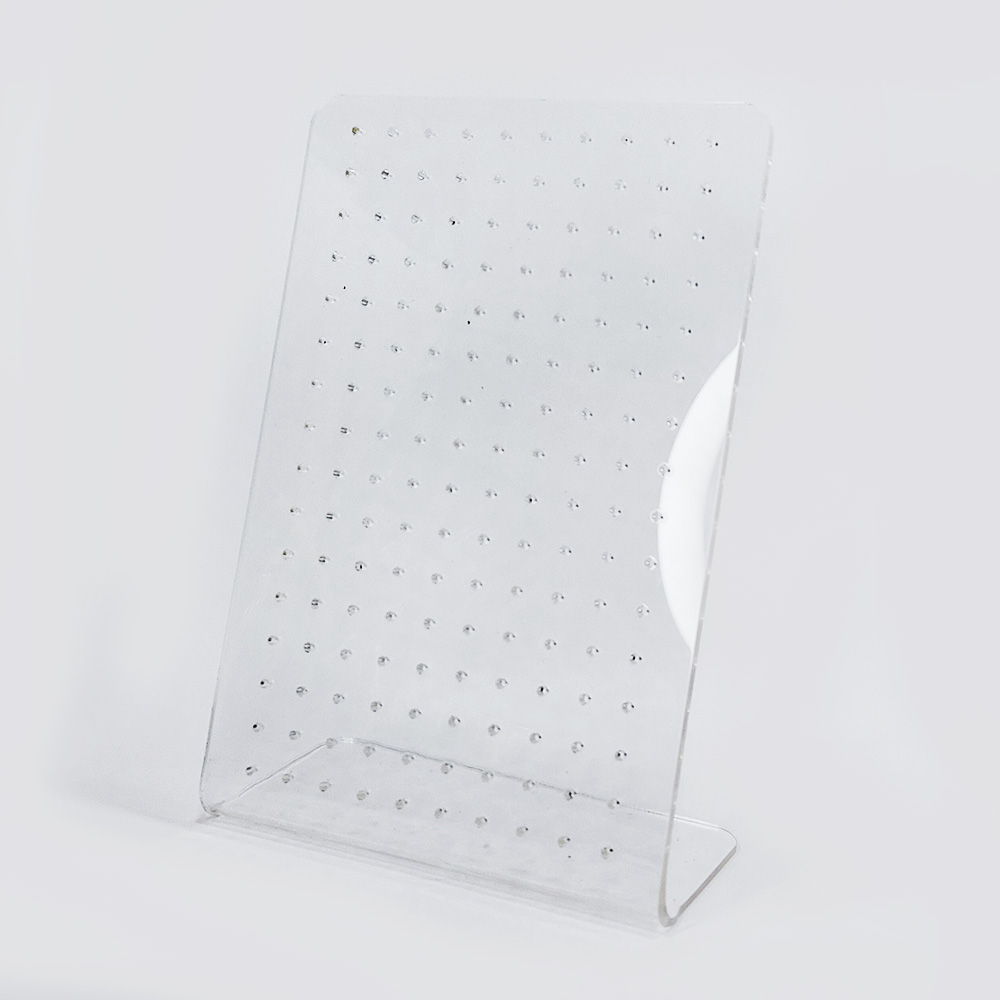 EXHIBIDOR ARETE ACRILICO 160 AGUJEROS 20*14CM *3MM (BASE 6CM)