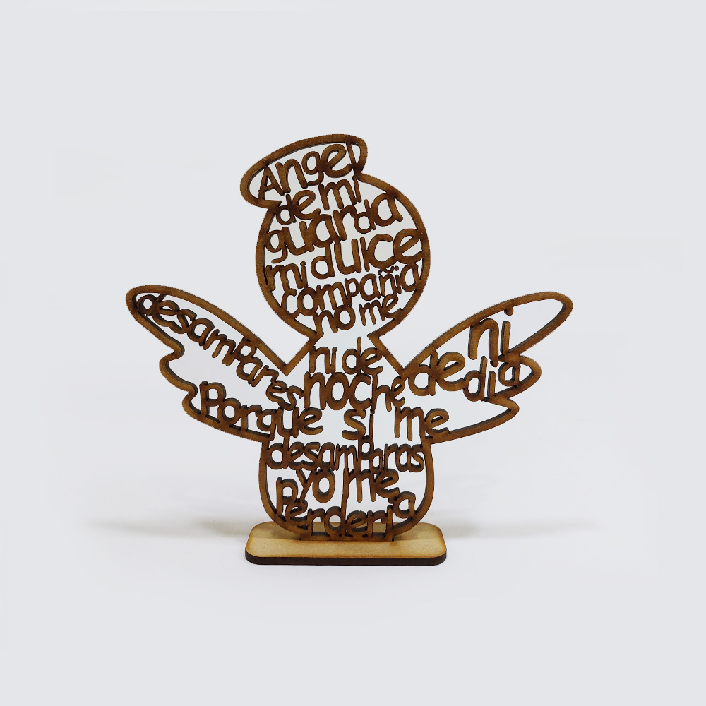 ANGEL DE MI GUARDA MDF 15*16CM CON BASE RECTANGULAR 2.5*7.6CM *3MM