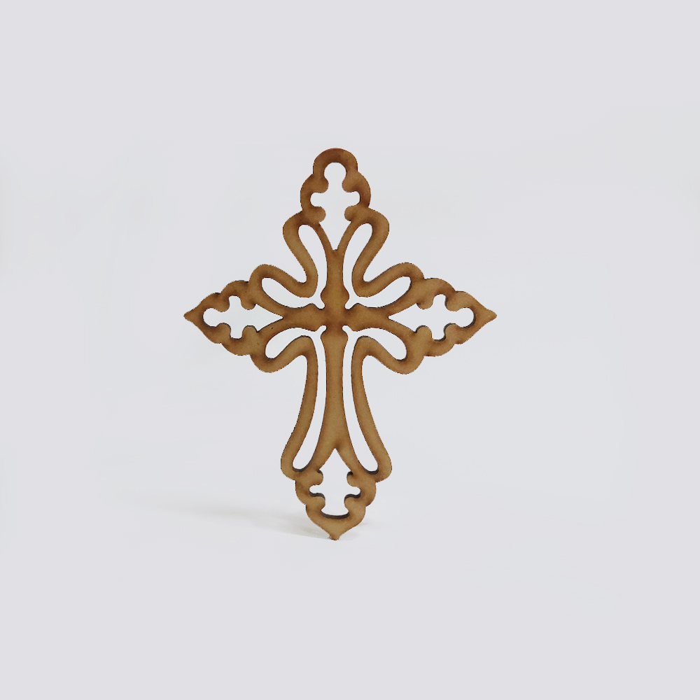 CRUZ CON DETALLES MDF 15*10.6CM *3MM 1 ARGOLLA