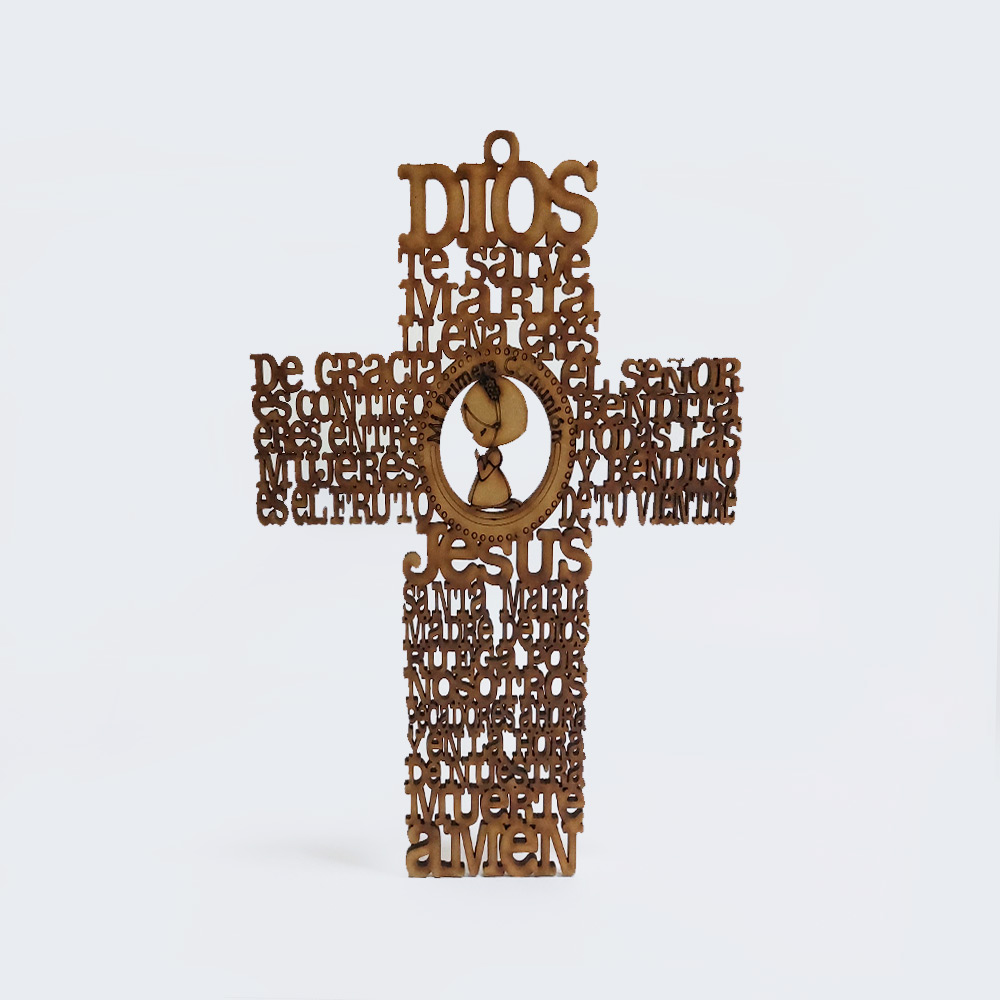 CRUZ AVE MARIA PRIMERA COMUNION NINA MDF 25.2*16.2CM *3MM 1 ARGOLLA