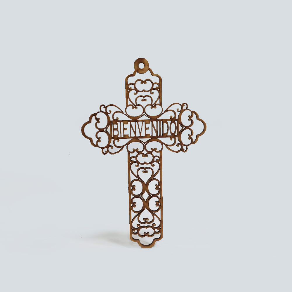 CRUZ CARIGOLEADA BIENVENIDO MDF 26*17.2CM *3MM 1 ARGOLLA