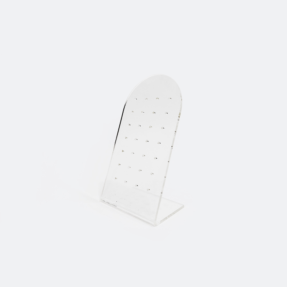 EXHIBIDOR 2 ARETE 28 AG. ACRILICO 13*7CM *3MM (BASE 5CM)