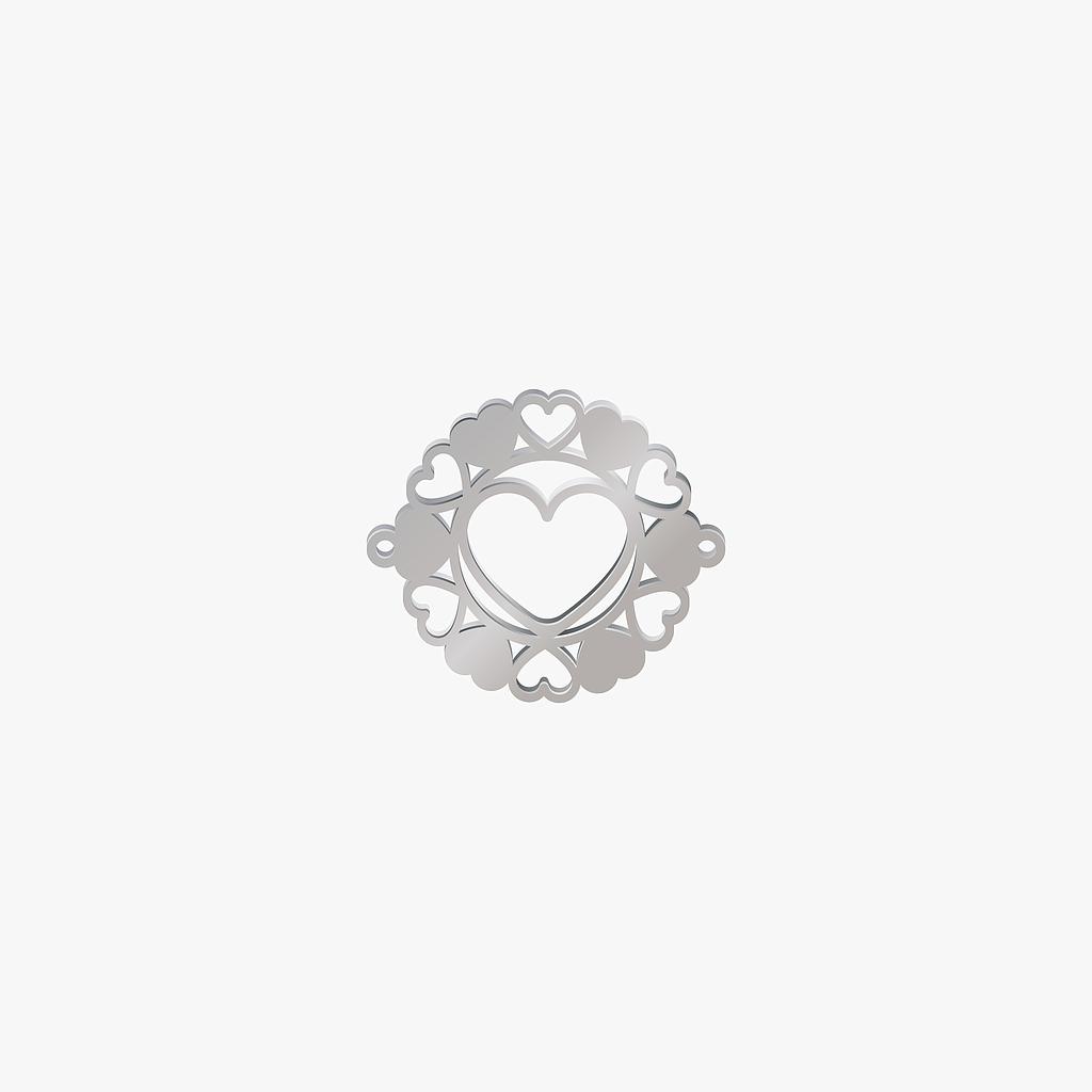 DIJE ACERO CIRCULO CORAZONES PLATEADO 25*29MM *1MM 2 ARGOLLA