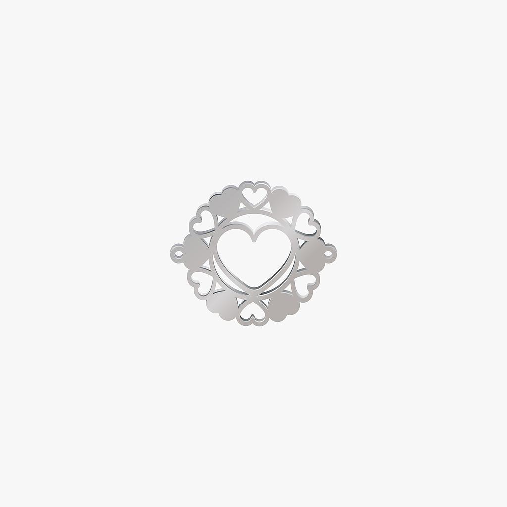 DIJE ACERO CIRCULO CORAZONES PLATEADO 21*25MM *1MM 2 ARGOLLAS
