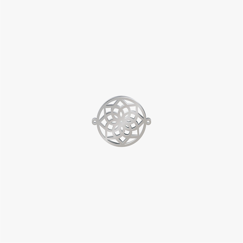 DIJE ACERO MANDALA PLATEADO 21*25MM *1MM 2 ARGOLLAS