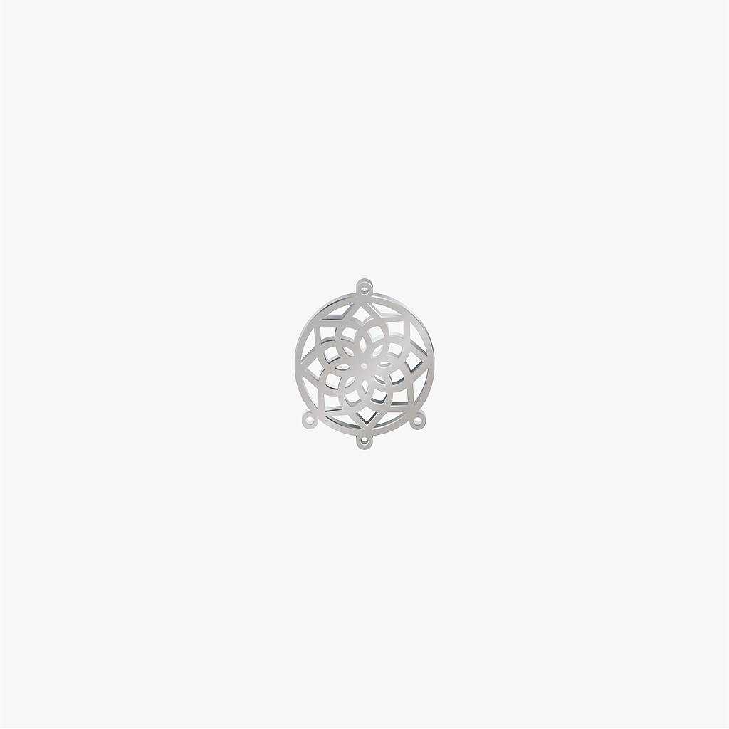 DIJE ACERO MANDALA PLATEADO 21*17MM *1MM 4 ARGOLLAS