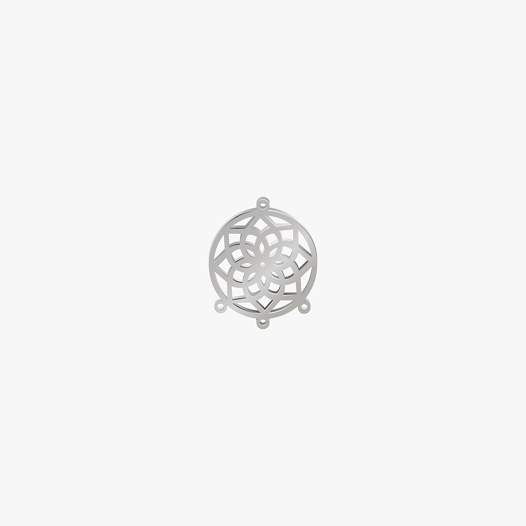 DIJE ACERO MANDALA PLATEADO 25*21MM *1MM 4 ARGOLLAS