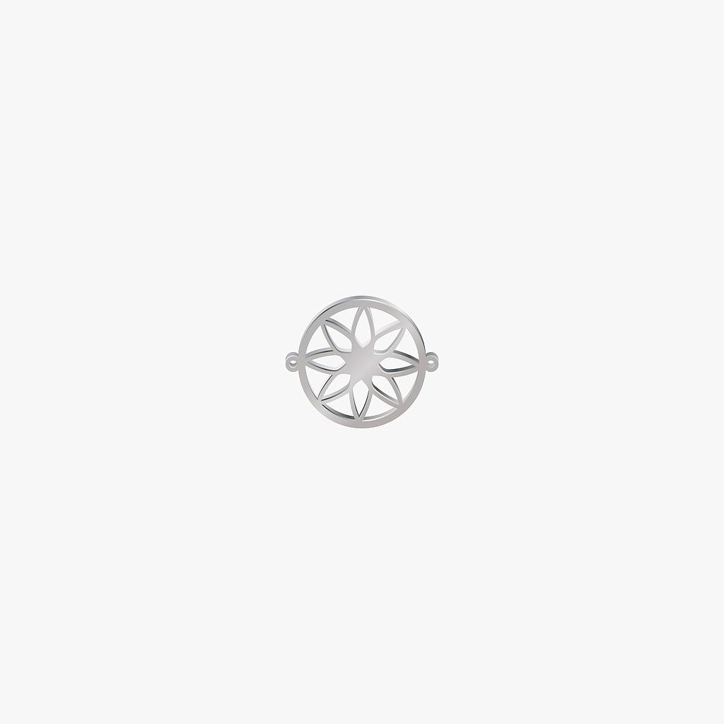 DIJE ACERO CIRCULO FLOR PLATEADO 17*21MM *1MM 2 ARGOLLA