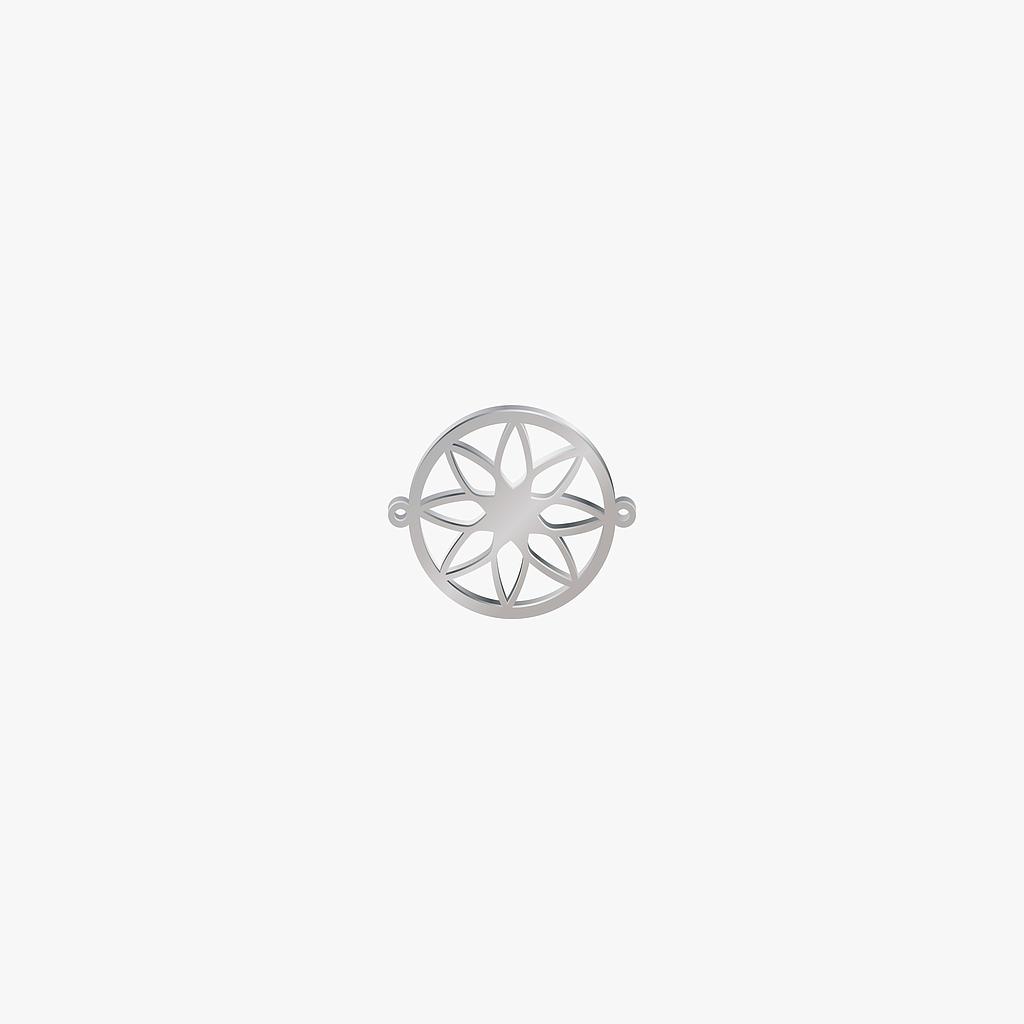 DIJE ACERO CIRCULO FLOR PLATEADO 21*25MM *1MM 2 ARGOLLA