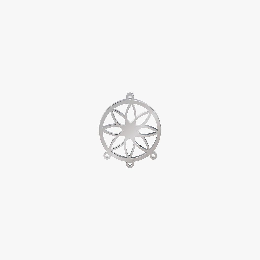 DIJE ACERO CIRCULO FLOR PLATEADO 21*16MM *1MM 4 ARGOLLAS