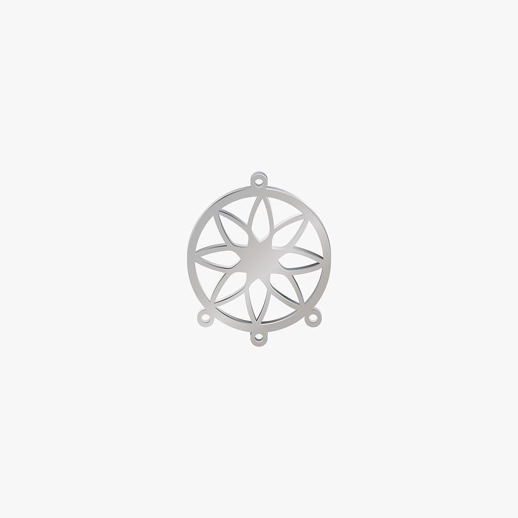 DIJE ACERO CIRCULO FLOR PLATEADO 30*25MM *1MM 4 ARGOLLAS