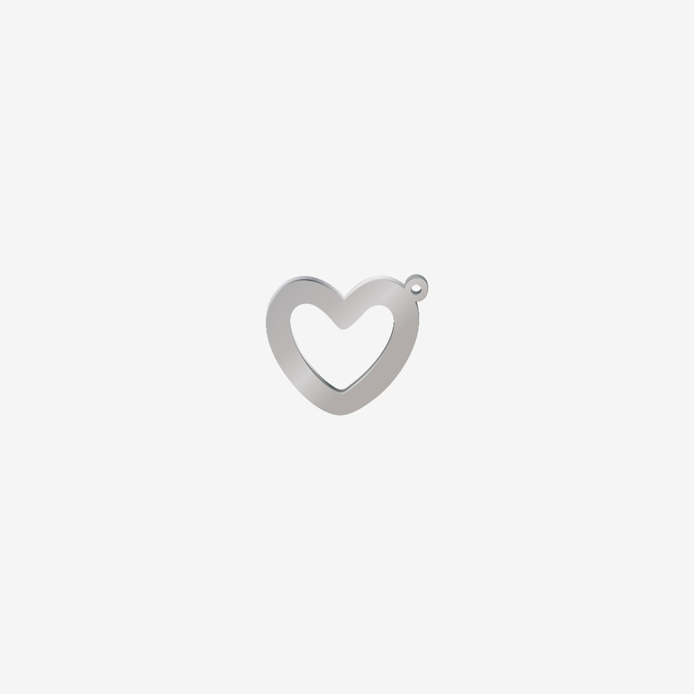 DIJE ACERO SILUETA CORAZON PLATEADO 18*20MM *1MM 1 ARGOLLA