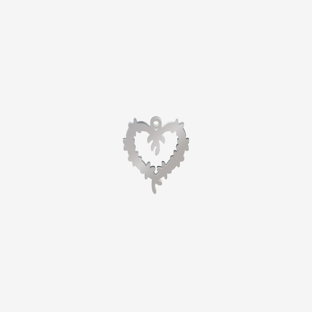 DIJE ACERO CORAZON CON ESPINAS PLATEADO 20*18MM *1MM 1 ARGOLLA