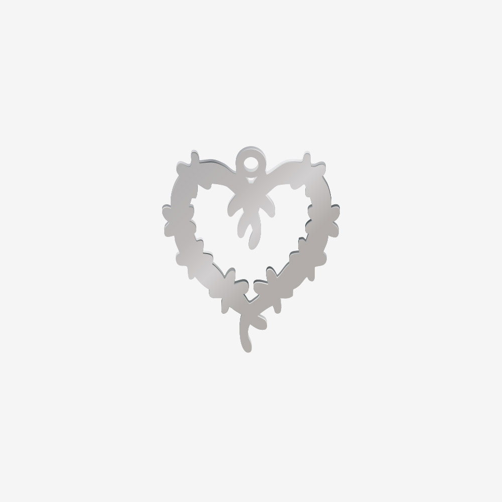 DIJE ACERO CORAZON CON ESPINAS PLATEADO 45*40MM *1MM 1 ARGOLLA