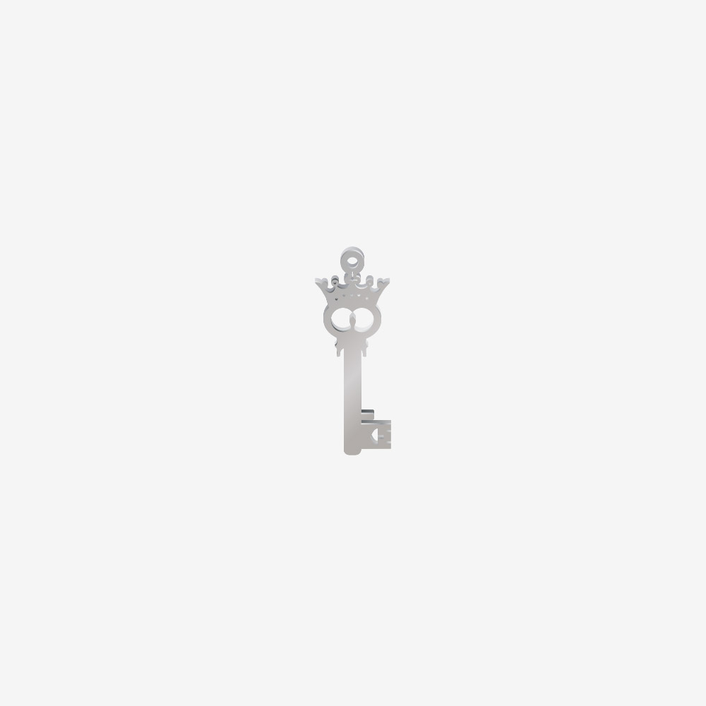 DIJE ACERO LLAVE CORONA PLATEADO 26*9MM *1MM 1 ARGOLLA