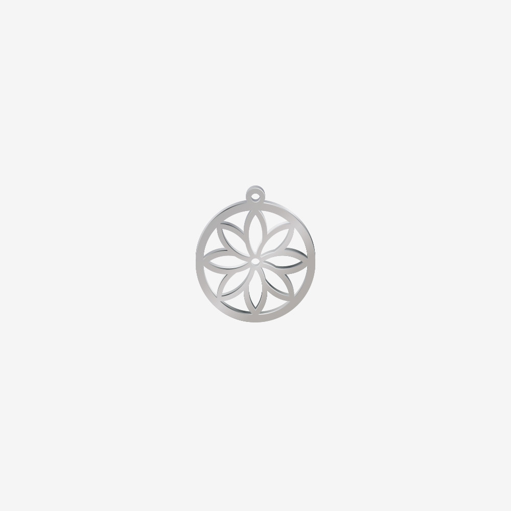 DIJE ACERO CIRCULO FLOR PLATEADO 21*19MM *1MM 1 ARGOLLA