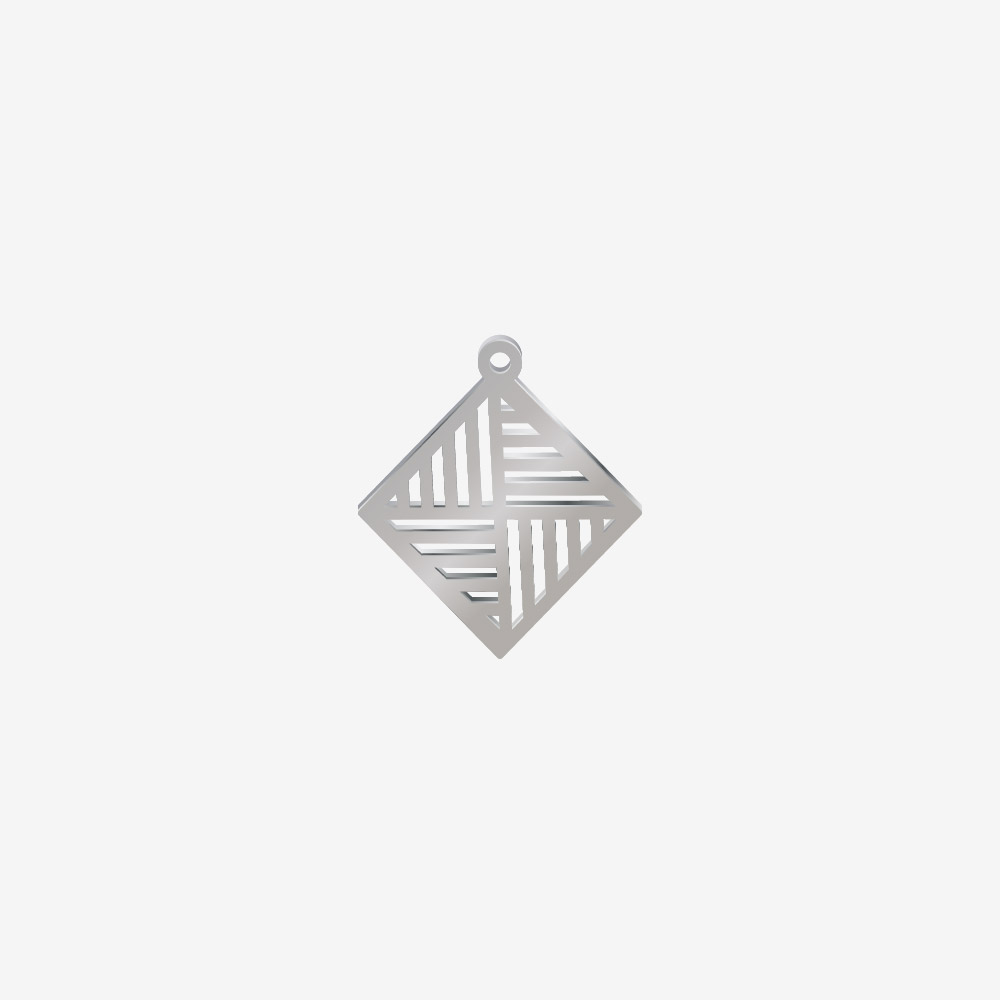 DIJE ACERO ROMBO DISEÑO LINEAS PLATEADO 22*20MM 1 ARGOLLA