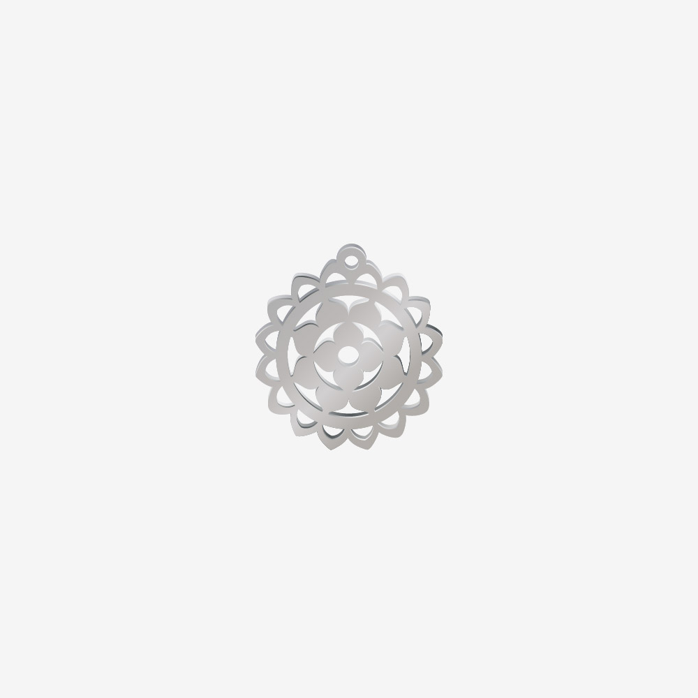 DIJE ACERO CIRCULO FLORES PLATEADO 21*19MM 1 ARGOLLA