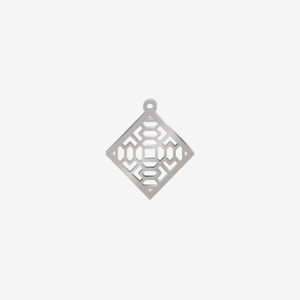 DIJE ACERO ROMBO DECORACION CRUZ PLATEADO 22*20MM 1 ARGOLLA