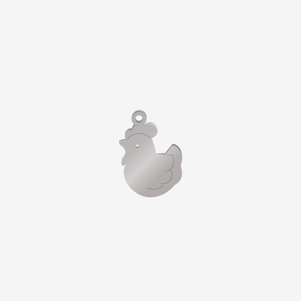 DIJE ACERO GALLINA PLATEADO 20*14MM *1MM 1 ARGOLLA