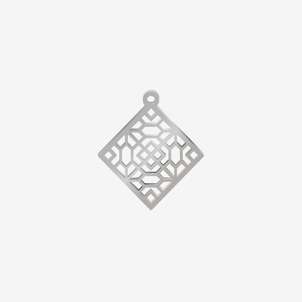 DIJE ACERO ROMBO DECORADO PLATEADO 22*20MM 1 ARGOLLA
