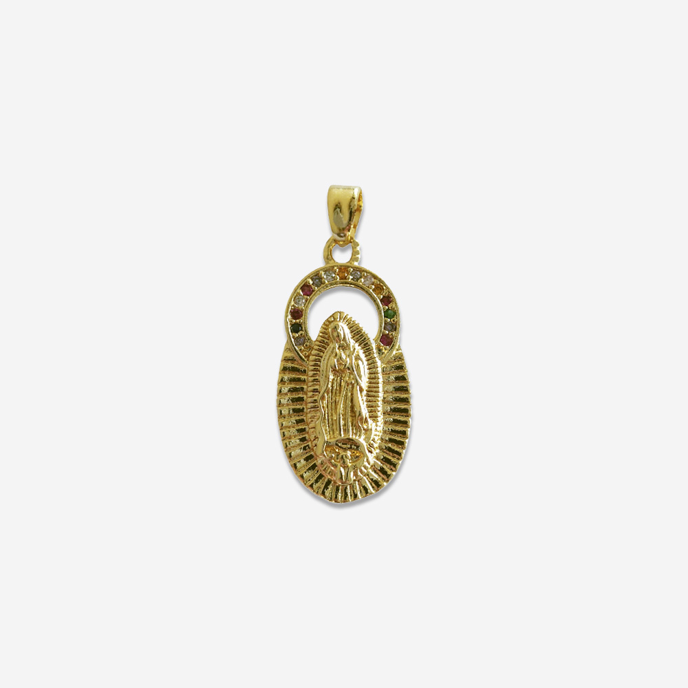 DIJE OVAL VIRGEN BANO ORO DORADO CIRCONITA MULTICOLOR 25*12MM
