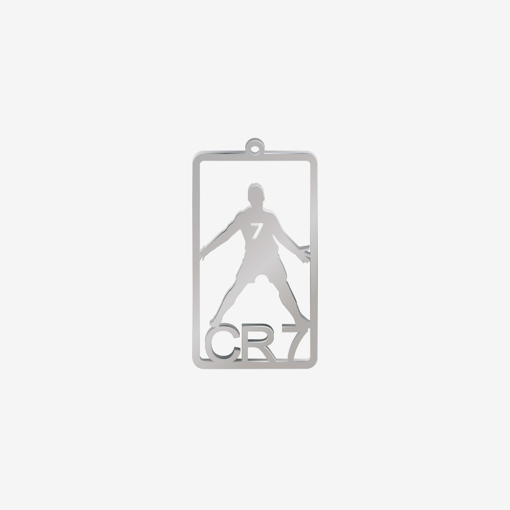 DIJE ACERO RECTANGULAR JUGADOR CR7 PLATEADO 48*26MM *2MM 1 ARGOLLA