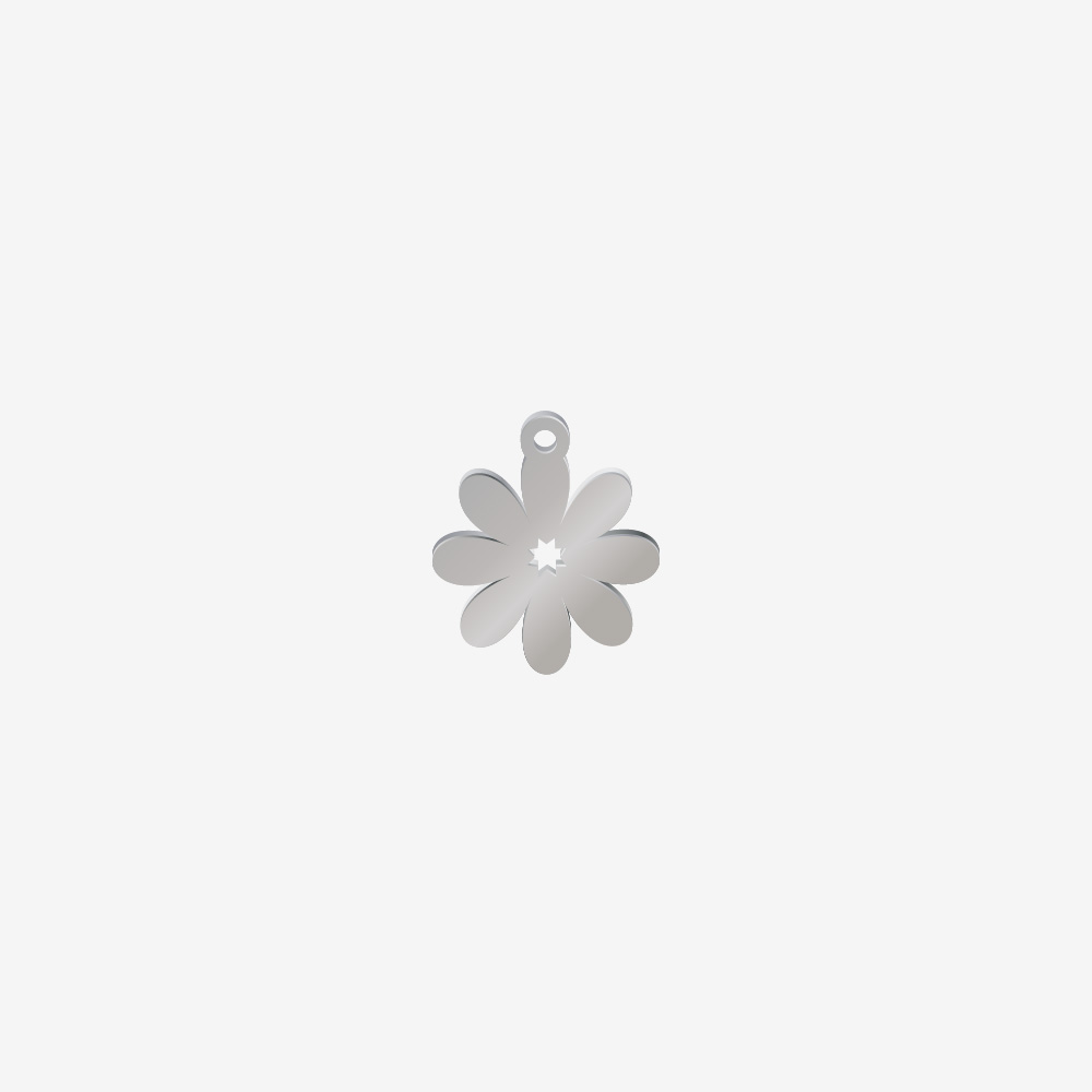 DIJE ACERO FLOR 8 PETALOS PLATEADO 15*13MM *1MM 1 ARGOLLA