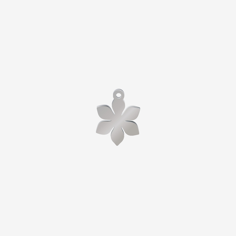 DIJE ACERO FLOR 6 PETALOS EN PUNTO PLATEADO 15*12MM *1MM 1 ARGOLLA