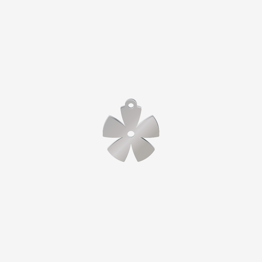 DIJE ACERO FLOR 5 PETALOS ANCHOS PLATEADO 15*14MM *1MM 1 ARGOLLA