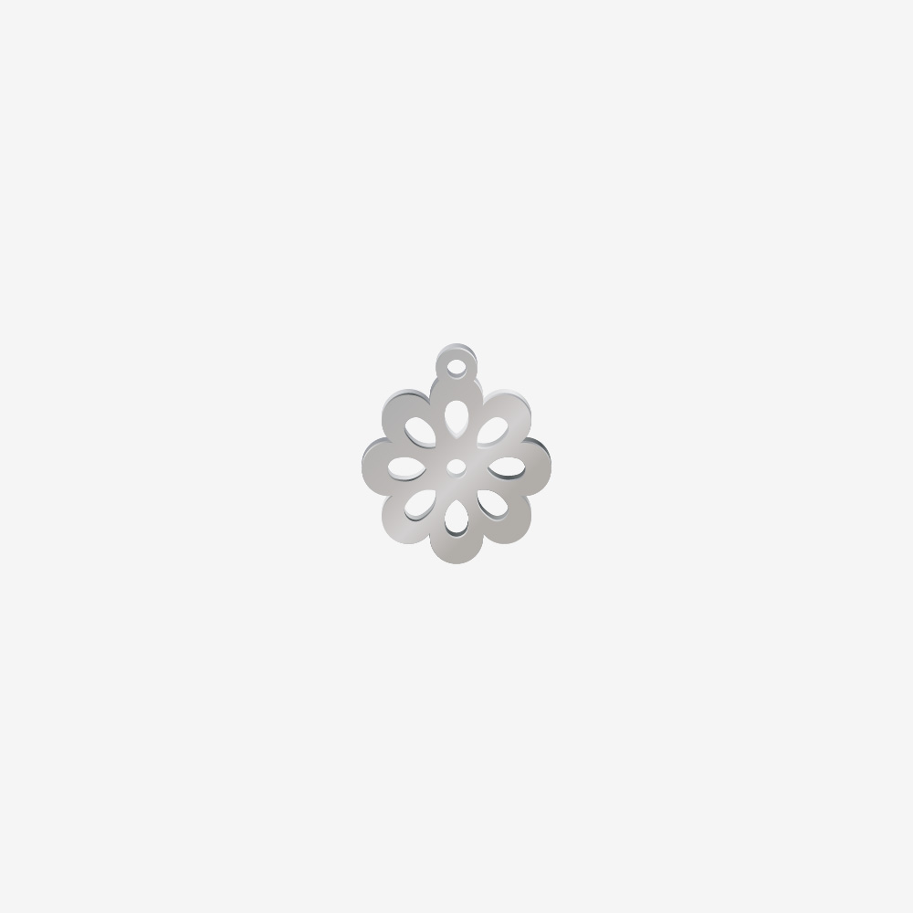 DIJE ACERO FLOR 8 PETALOS PLATEADO 15*13MM *1MM 1 ARGOLLA
