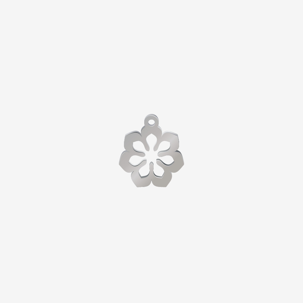 DIJE ACERO SILUETA FLOR PLATEADO 15*14MM *1MM 1 ARGOLLA