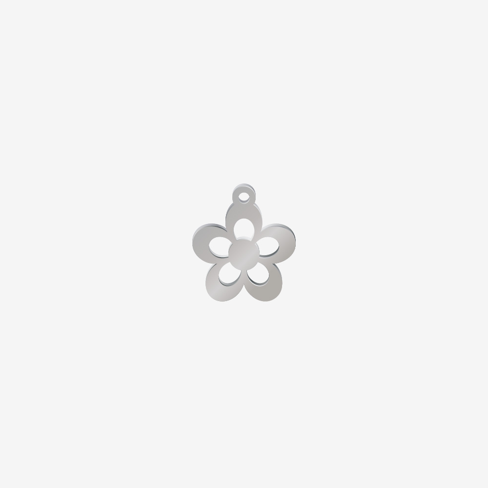 DIJE ACERO FLOR 5 PETALOS PLATEADO 15*13MM *1MM 1 ARGOLLA