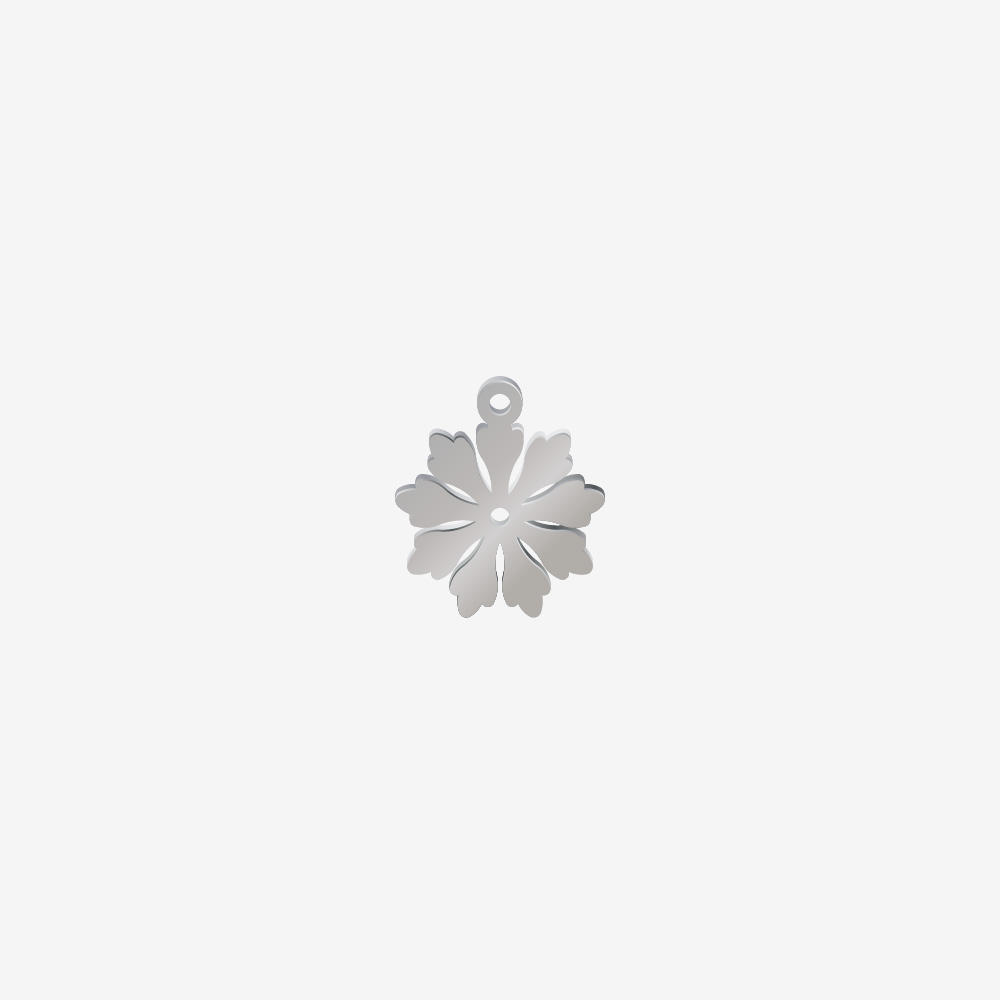 DIJE ACERO FLOR 9 PETALOS PLATEADO 15*13MM *1MM 1 ARGOLLA