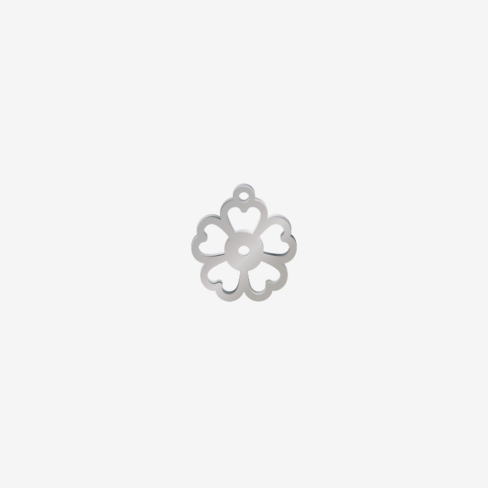DIJE ACERO FLOR 5 PETALOS CORAZON PLATEADO 15*14MM *1MM 1 ARGOLLA