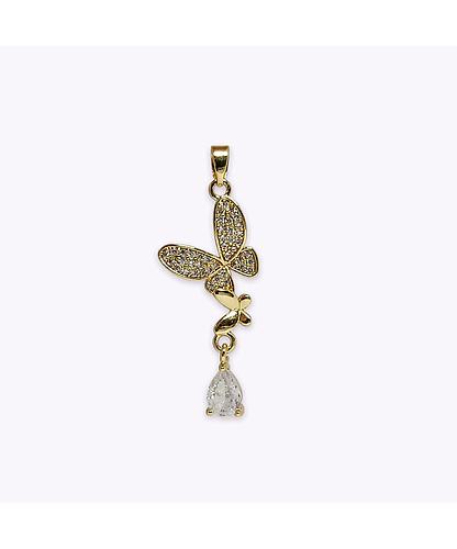DIJE MARIPOSAS BAÑO DE ORO DORADO CON DIJE GOTA CIRCONITA 33*13MM