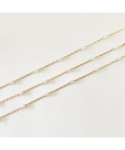 CADENA ESLABON DELGADO BANO ORO DORADO CON PERLA 1MM *3MM