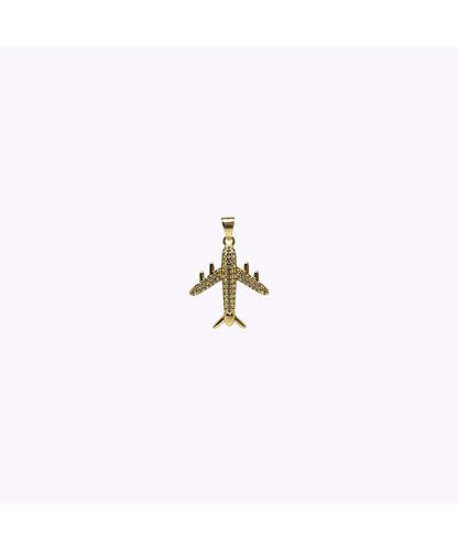 DIJE AVION BANO DE ORO DORADO CON CIRCONITA 25*21MM