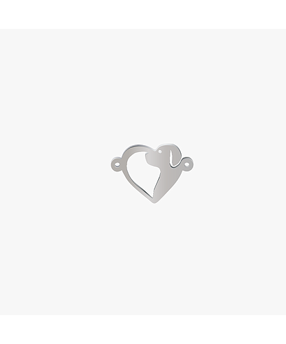 DIJE ACERO SILUETA CORAZON PERRO PLATEADO 13*19MM *1MM 2 ARGOLLA