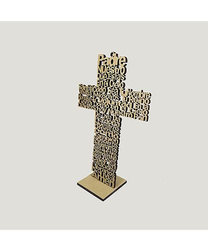 CRUZ MADERA PADRE NUESTRO 25*17MM *6MM CON BASE