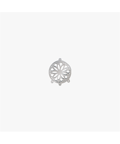 DIJE ACERO CIRCULO MANDALA FLOR PLATEADO 21*16MM *1MM 4 ARGOLLAS