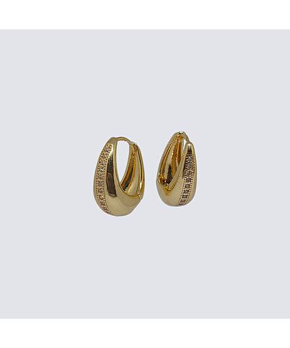 ARGOLLA OVAL HUGGIE ARETE BANO ORO DORADO CON CIRCONITA 18MM